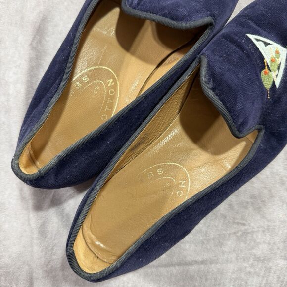 Stubbs & Wootton Blue Velvet Loafers Men's Martini Glass Shoes Size 9 Leather Stubbs & Wootton Blue Velvet Loafers Men's Martini Glass Shoes Size 9 Leather